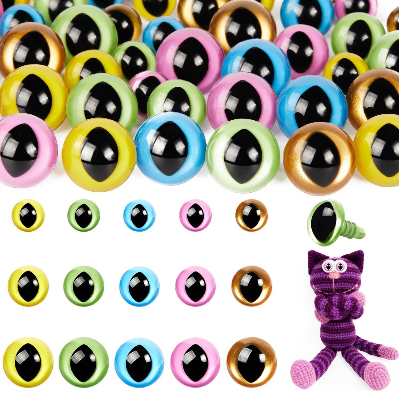 80pcs 12-18mm Plastic Safety Eyes for Amigurumi Cat Eyes for Craft Safety Eyes for Crochet Doll Dragon Eyes for Stuffed Animals with Washers for DIY Crafts,Puppet Decorations(5 Colors)